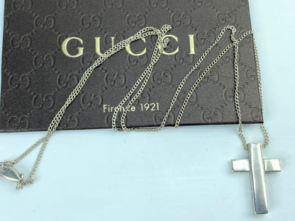 Gucci Vintage Sterling Silver Cross Pendant Unisex Necklace JR757