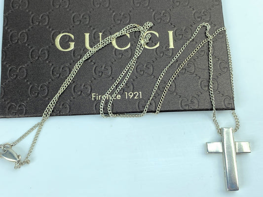 Gucci Vintage Sterling Silver Cross Pendant Unisex Necklace JR757