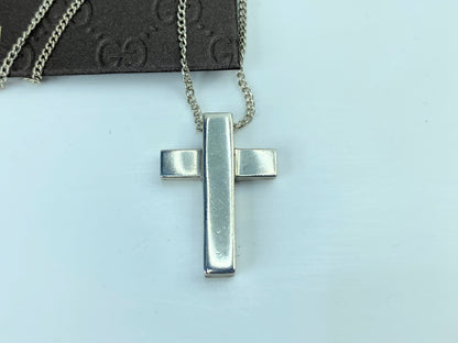Gucci Vintage Sterling Silver Cross Pendant Unisex Necklace JR757