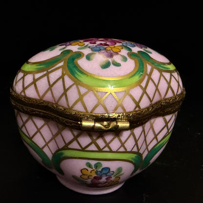 RHC Limoges Hand Painted Pink Porcelain Box Sculptural Rose Clasp LE 7/500 A793