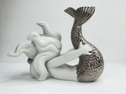 Lladró "Playing at Sea" Mermaid Silver Lustre Porcelain Figurine 01008545 A1223