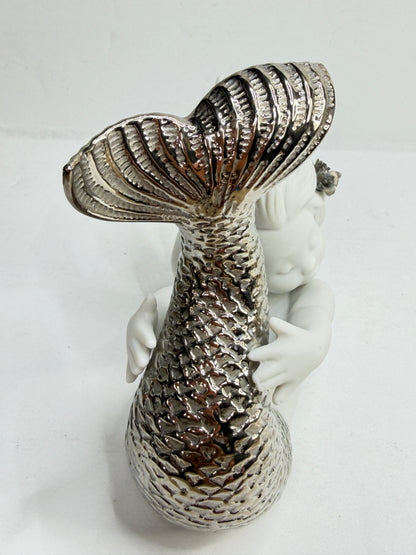 Lladró "Playing at Sea" Mermaid Silver Lustre Porcelain Figurine 01008545 A1223