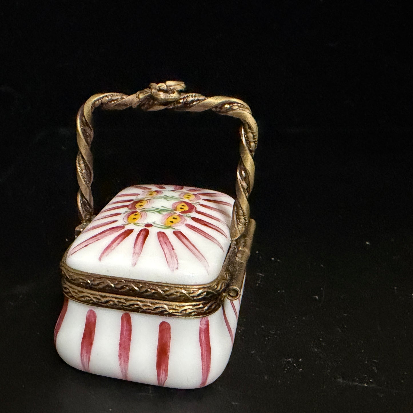 HS Limoges Hand Painted Porcelain Box with Twisted Handle Limited 25/500 A794