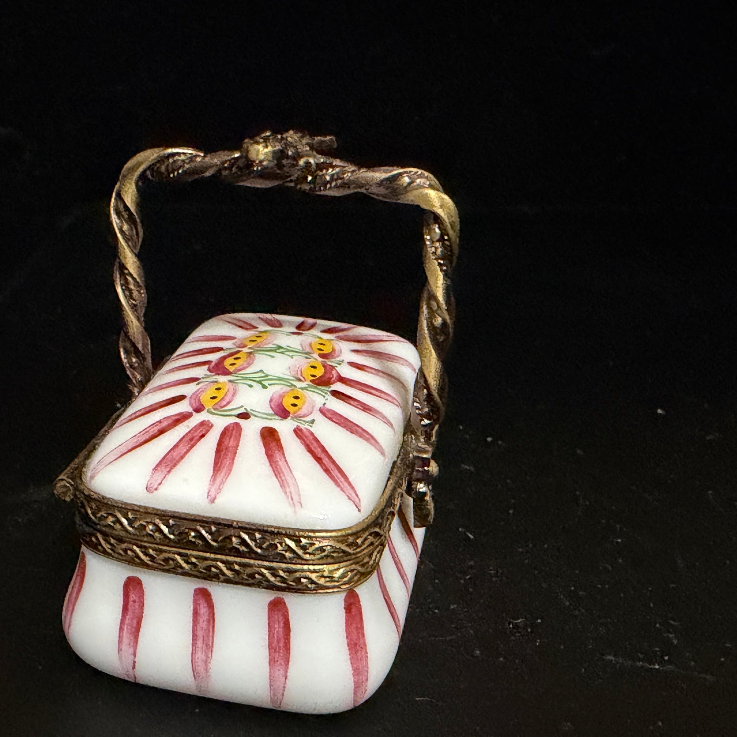 HS Limoges Hand Painted Porcelain Box with Twisted Handle Limited 25/500 A794