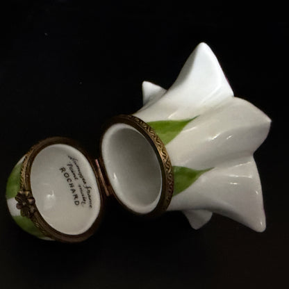 Rochard Limoges France Lily Flower Porcelain Trinket Box Hand Painted