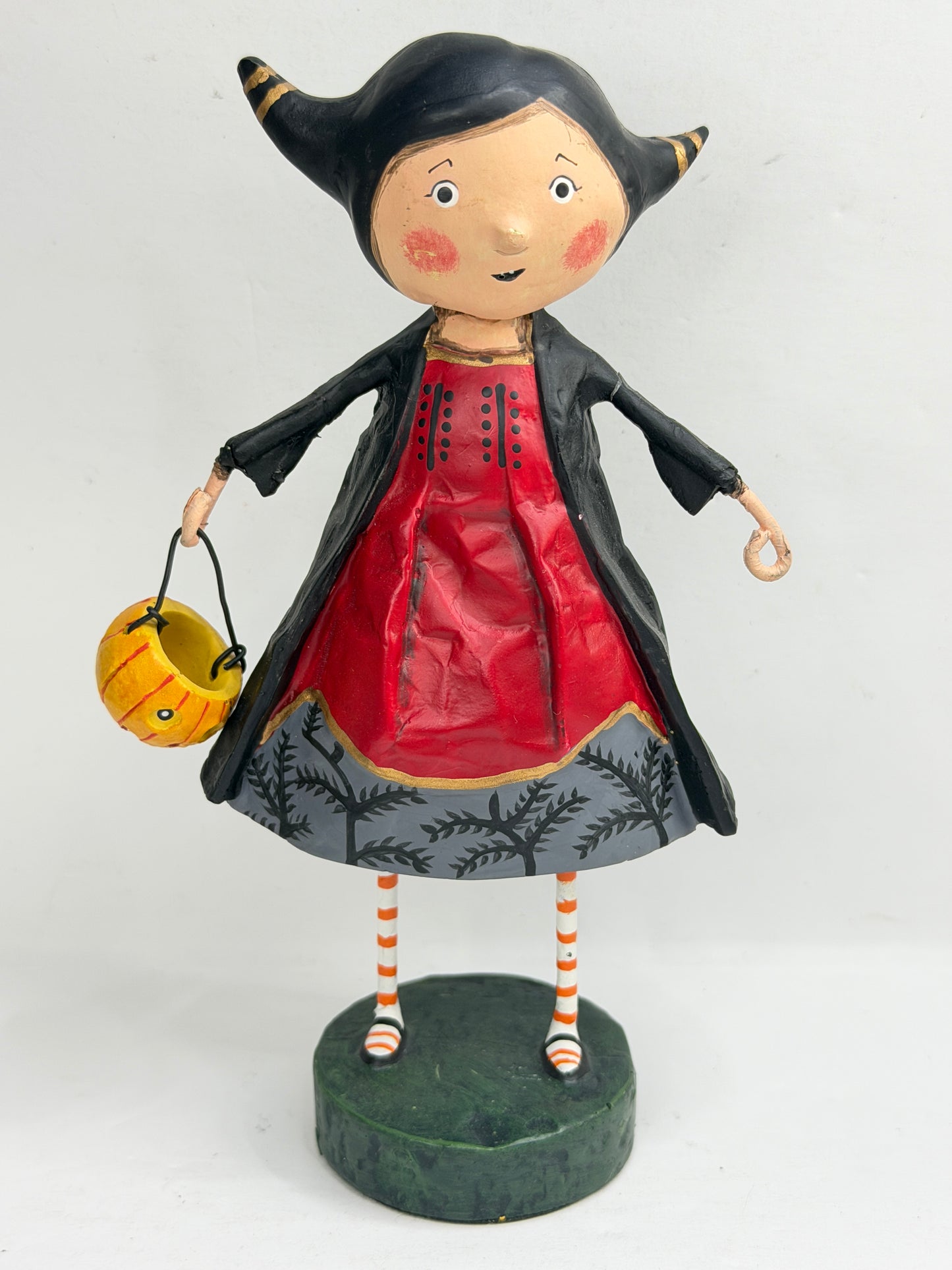 Vintage Lori Mitchell Halloween Devil Girl Pumpkin Bucket Figurine XN102