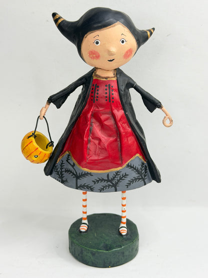 Vintage Lori Mitchell Halloween Devil Girl Pumpkin Bucket Figurine XN102