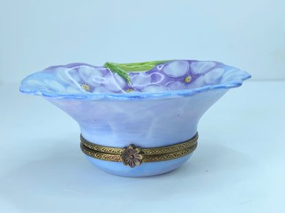 Purple Water Lilies - Flower on Lily Pad Limoges Box A54