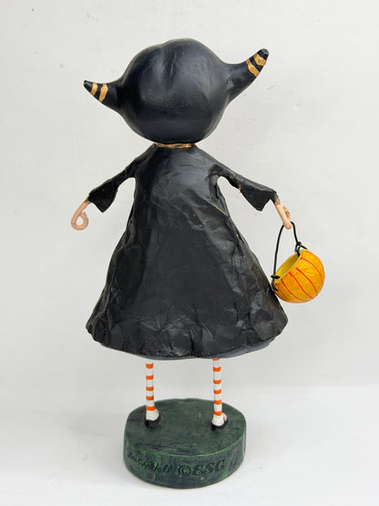 Vintage Lori Mitchell Halloween Devil Girl Pumpkin Bucket Figurine XN102