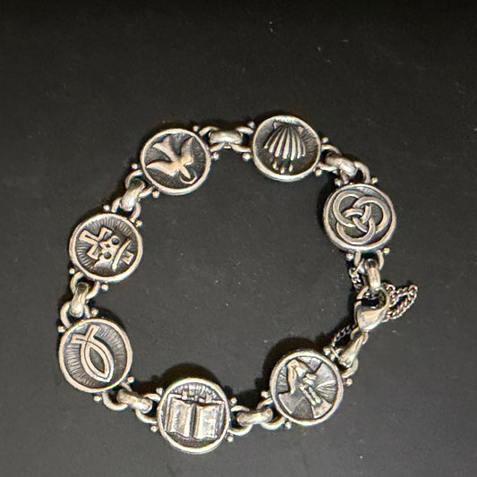 James Avery Heavy Sterling Faith Symbol Bracelet 8 Inch Wide Medallions JR1295