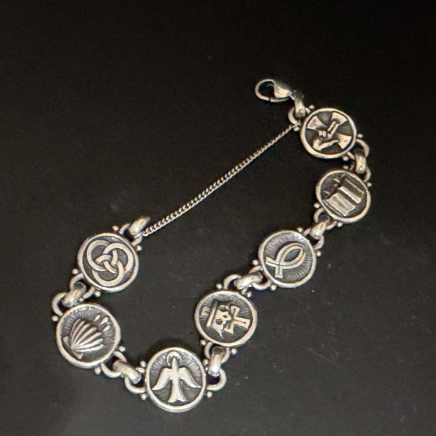 James Avery Heavy Sterling Faith Symbol Bracelet 8 Inch Wide Medallions JR1295