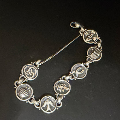 James Avery Heavy Sterling Faith Symbol Bracelet 8 Inch Wide Medallions JR1295