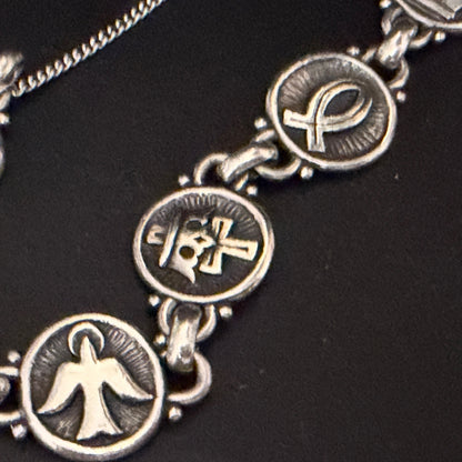 James Avery Heavy Sterling Faith Symbol Bracelet 8 Inch Wide Medallions JR1295