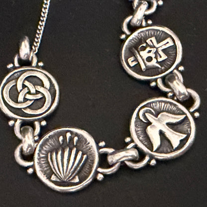 James Avery Heavy Sterling Faith Symbol Bracelet 8 Inch Wide Medallions JR1295