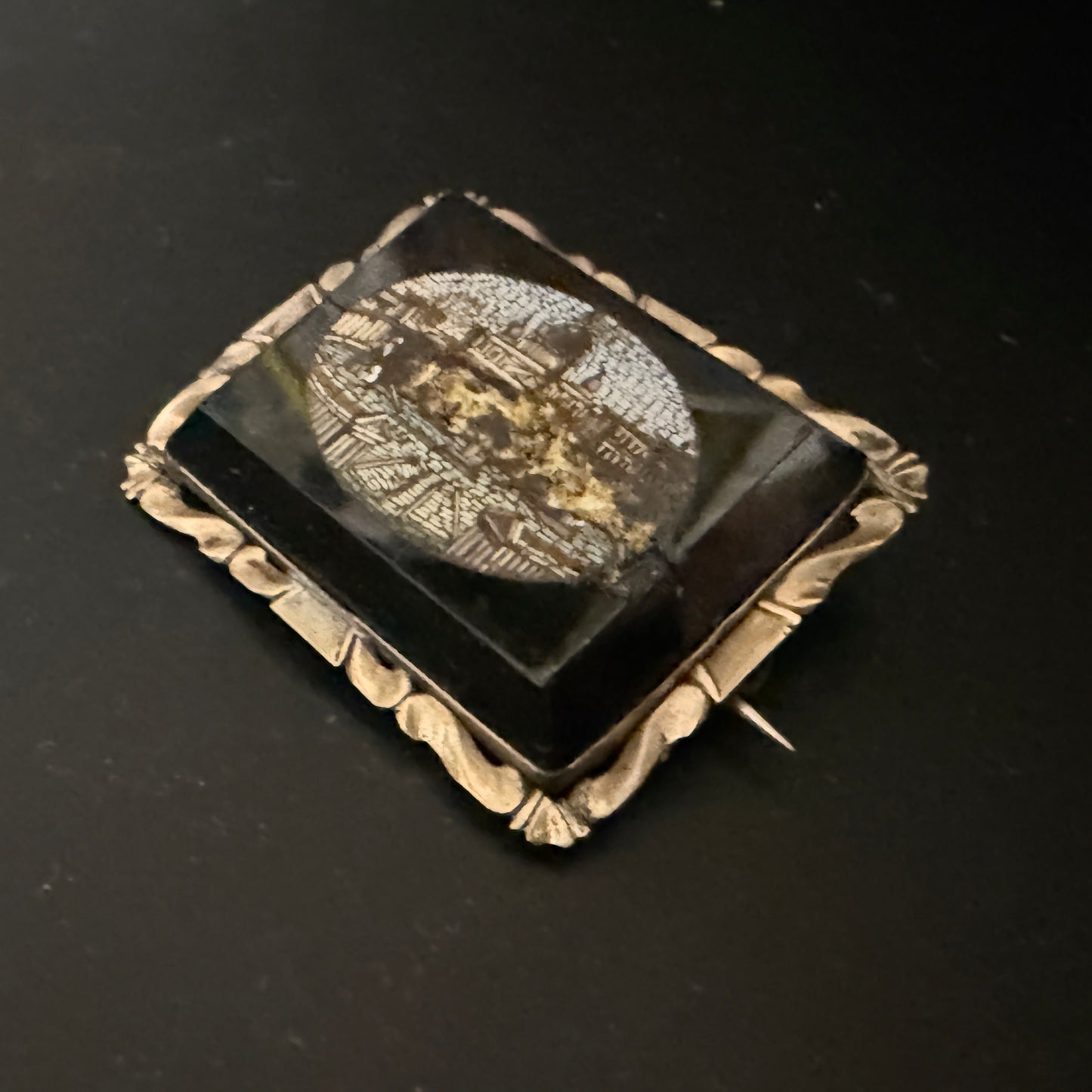 Antique Micro Mosaic Scenic Brooch Rectangular Silver Tone Pin (damaged) JR1296