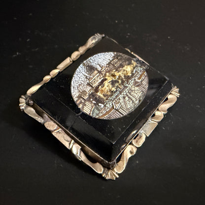 Antique Micro Mosaic Scenic Brooch Rectangular Silver Tone Pin (damaged) JR1296