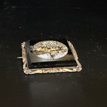 Antique Micro Mosaic Scenic Brooch Rectangular Silver Tone Pin (damaged) JR1296