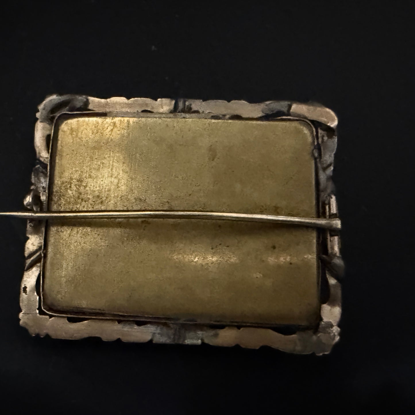 Antique Micro Mosaic Scenic Brooch Rectangular Silver Tone Pin (damaged) JR1296