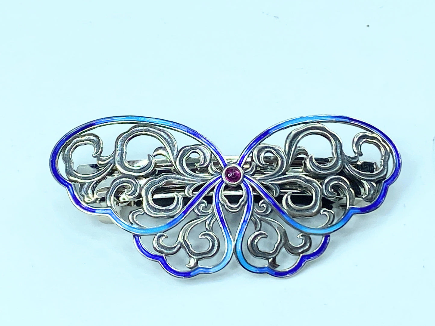 Sterling Silver 925 Butterfly Enamel Hair Claw Women's Hair Clip 2 3/4" SS84