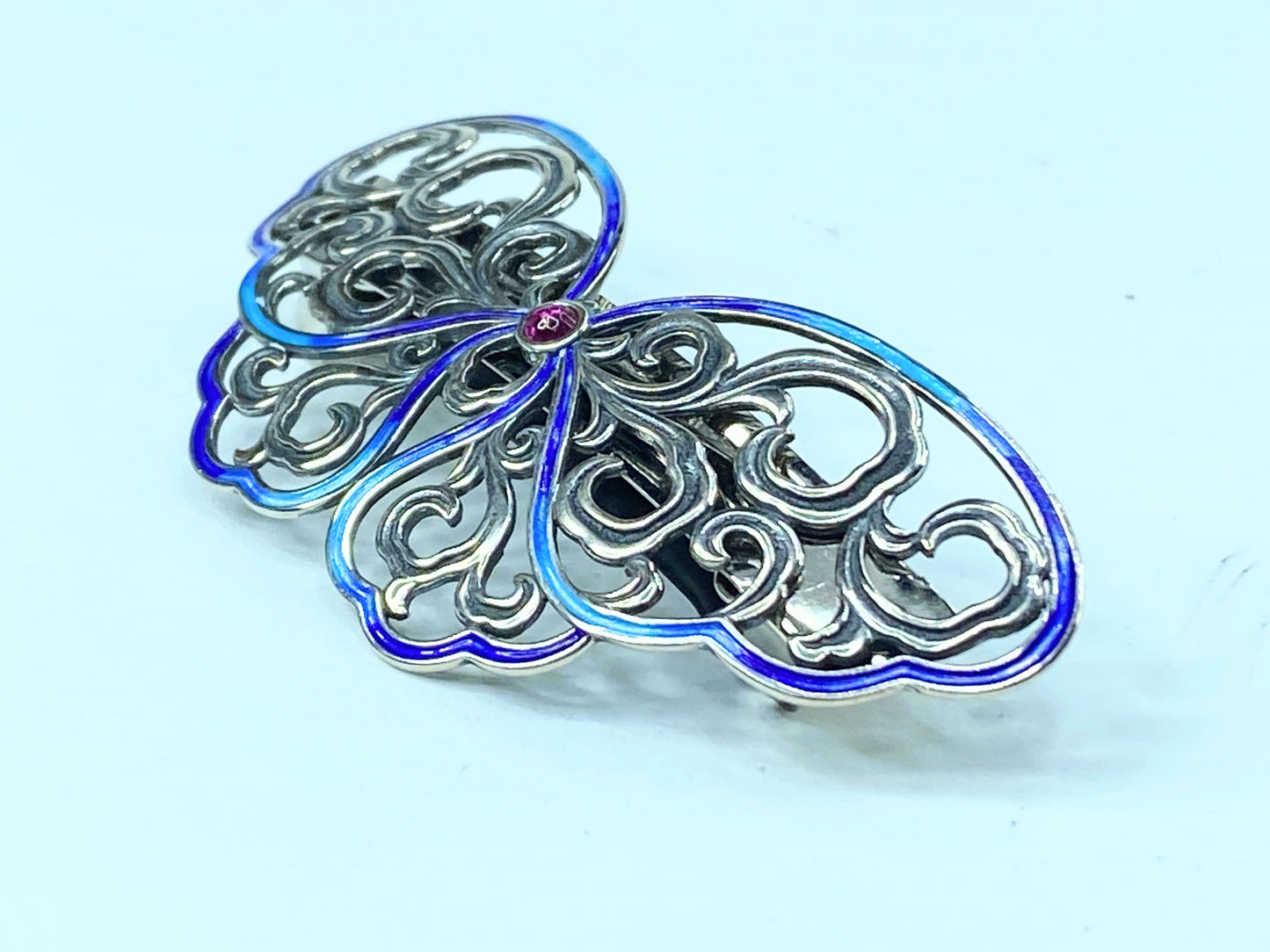 Sterling Silver 925 Butterfly Enamel Hair Claw Women's Hair Clip 2 3/4" SS84