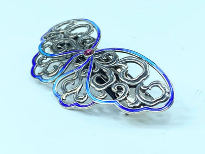 Sterling Silver 925 Butterfly Enamel Hair Claw Women's Hair Clip 2 3/4" SS84