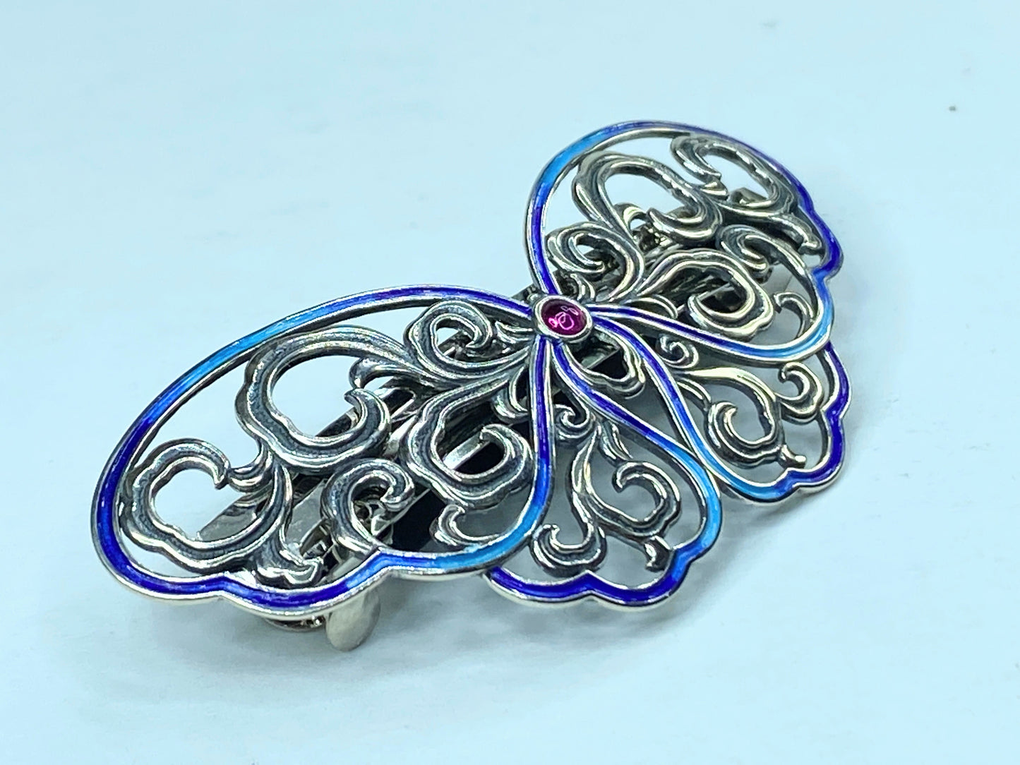 Sterling Silver 925 Butterfly Enamel Hair Claw Women's Hair Clip 2 3/4" SS84