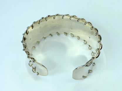 Signed Sterling Silver Wire Stitched concave wide cuff bangle 6.75" 41.8g JR794