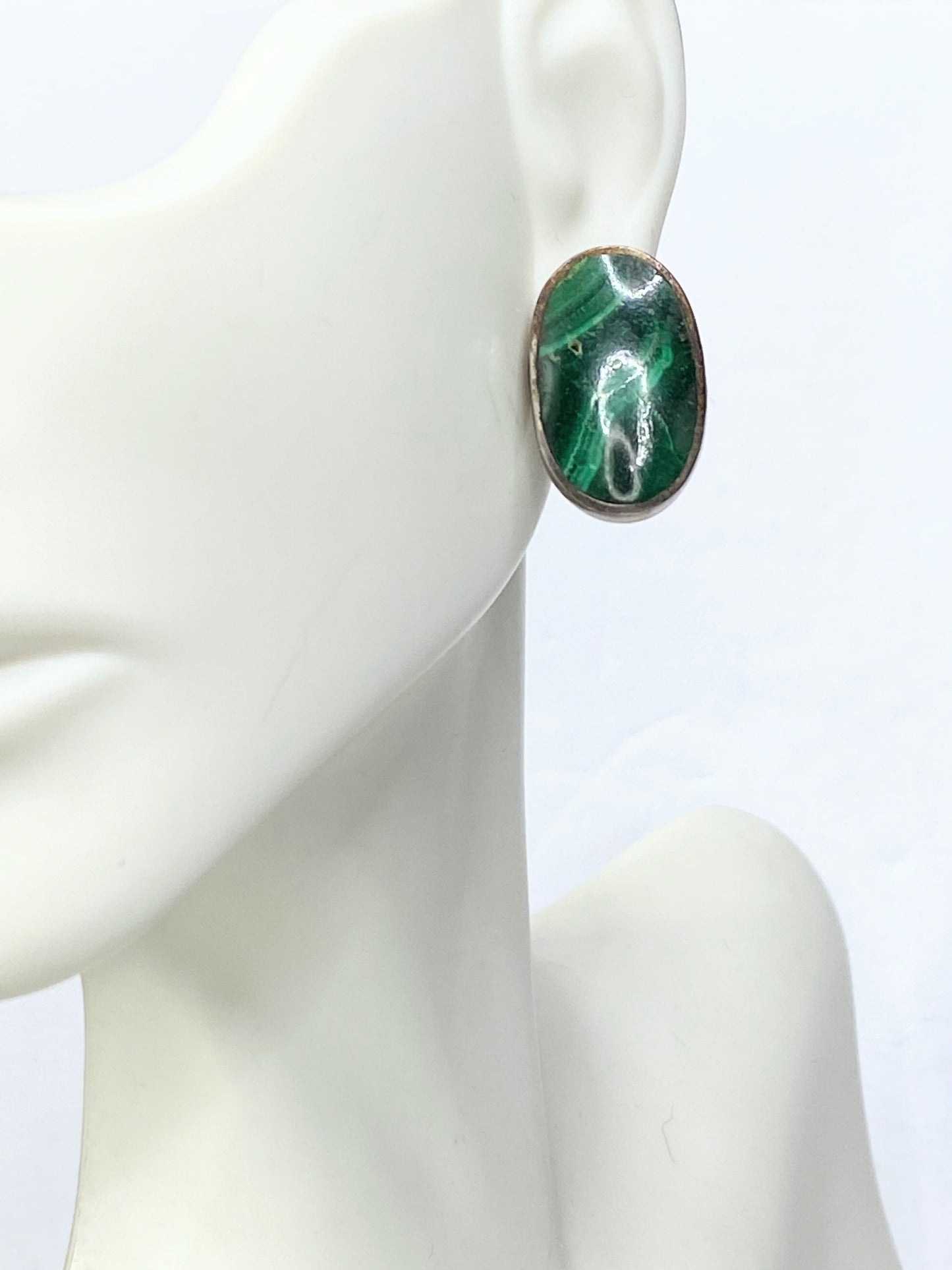 Sterling Silver Oval Malachite Stud Earrings JR8990