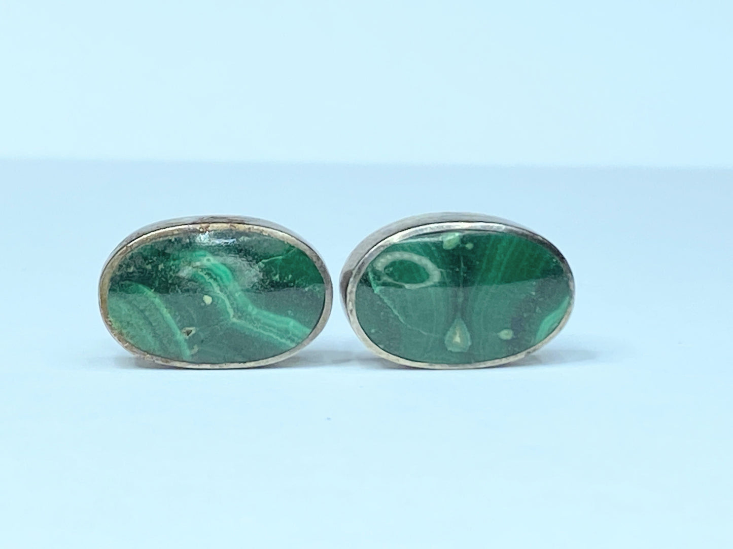 Sterling Silver Oval Malachite Stud Earrings JR8990