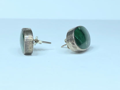 Sterling Silver Oval Malachite Stud Earrings JR8990