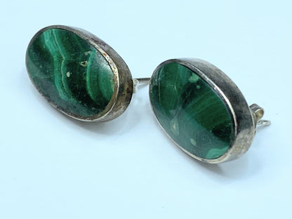 Sterling Silver Oval Malachite Stud Earrings JR8990