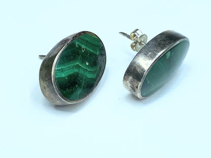 Sterling Silver Oval Malachite Stud Earrings JR8990