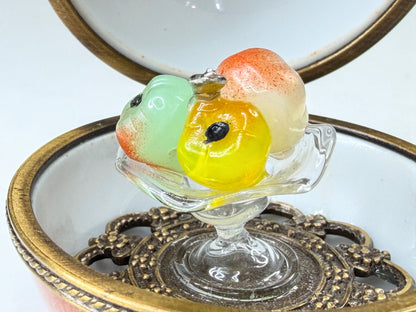 Vintage Limoges France Peint Main Peach Fruit Trinket Box Glass Compote A1187