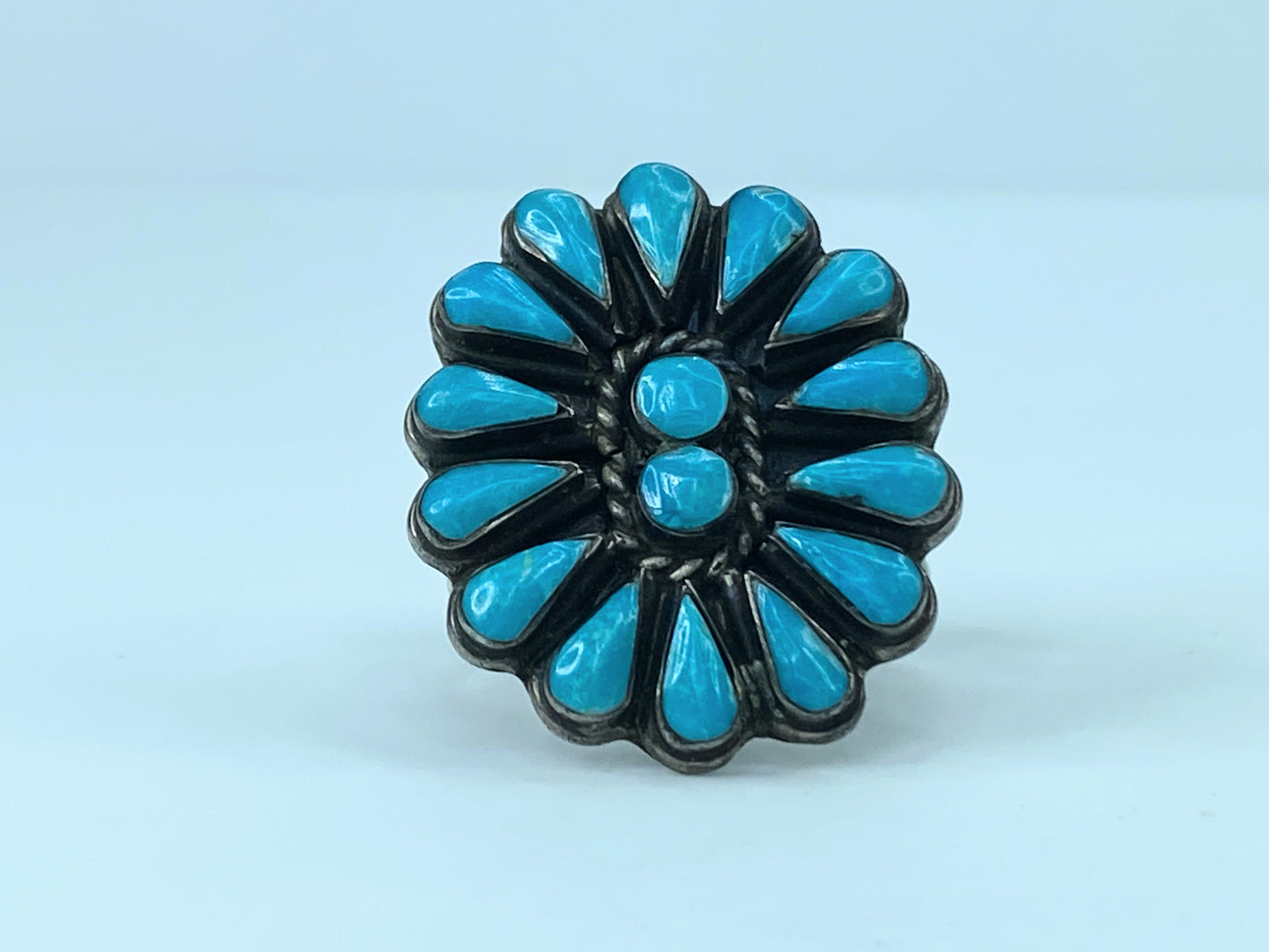 Zuni Petit Point Turquoise Sterling Handmade Ring JR8986