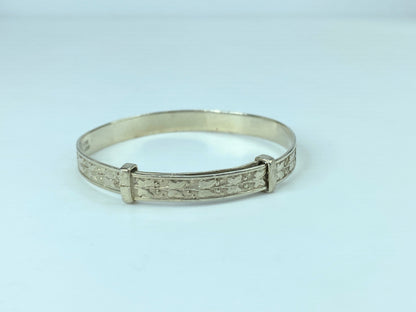 Handmade Sterling Silver 5.2mm Floral expandable children bangle 4.75" 6g JR802