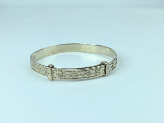 Handmade Sterling Silver 5.2mm Floral expandable children bangle 4.75" 6g JR802