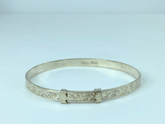 c1930's Sterling Silver 4.4mm Floral expandable children bangle 5.5" 5.1g JR814