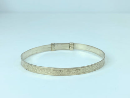 c1930's Sterling Silver 4.4mm Floral expandable children bangle 5.5" 5.1g JR814