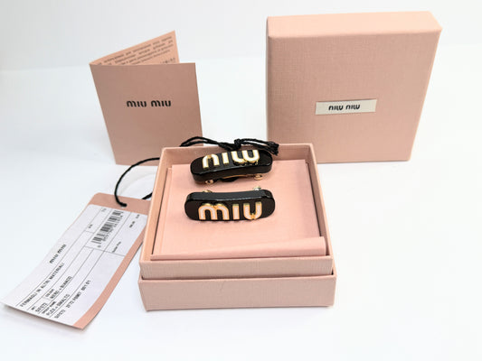 Authentic MIU MIU Metal Hair Clips Black Plexiglas White Logo Summer NIB GS728