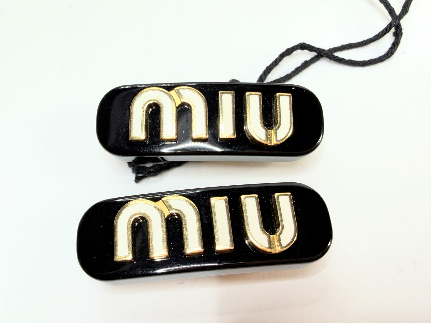 Authentic MIU MIU Metal Hair Clips Black Plexiglas White Logo Summer NIB GS728