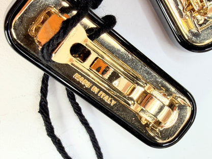 Authentic MIU MIU Metal Hair Clips Black Plexiglas White Logo Summer NIB GS728