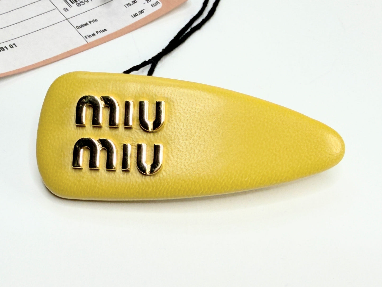 Authentic Yellow Leather Hair Barrette Gold Tone Hardware Italy NIB GS729