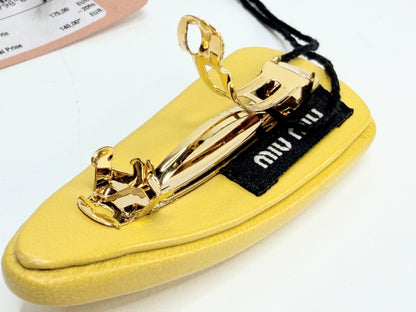 Authentic Yellow Leather Hair Barrette Gold Tone Hardware Italy NIB GS729