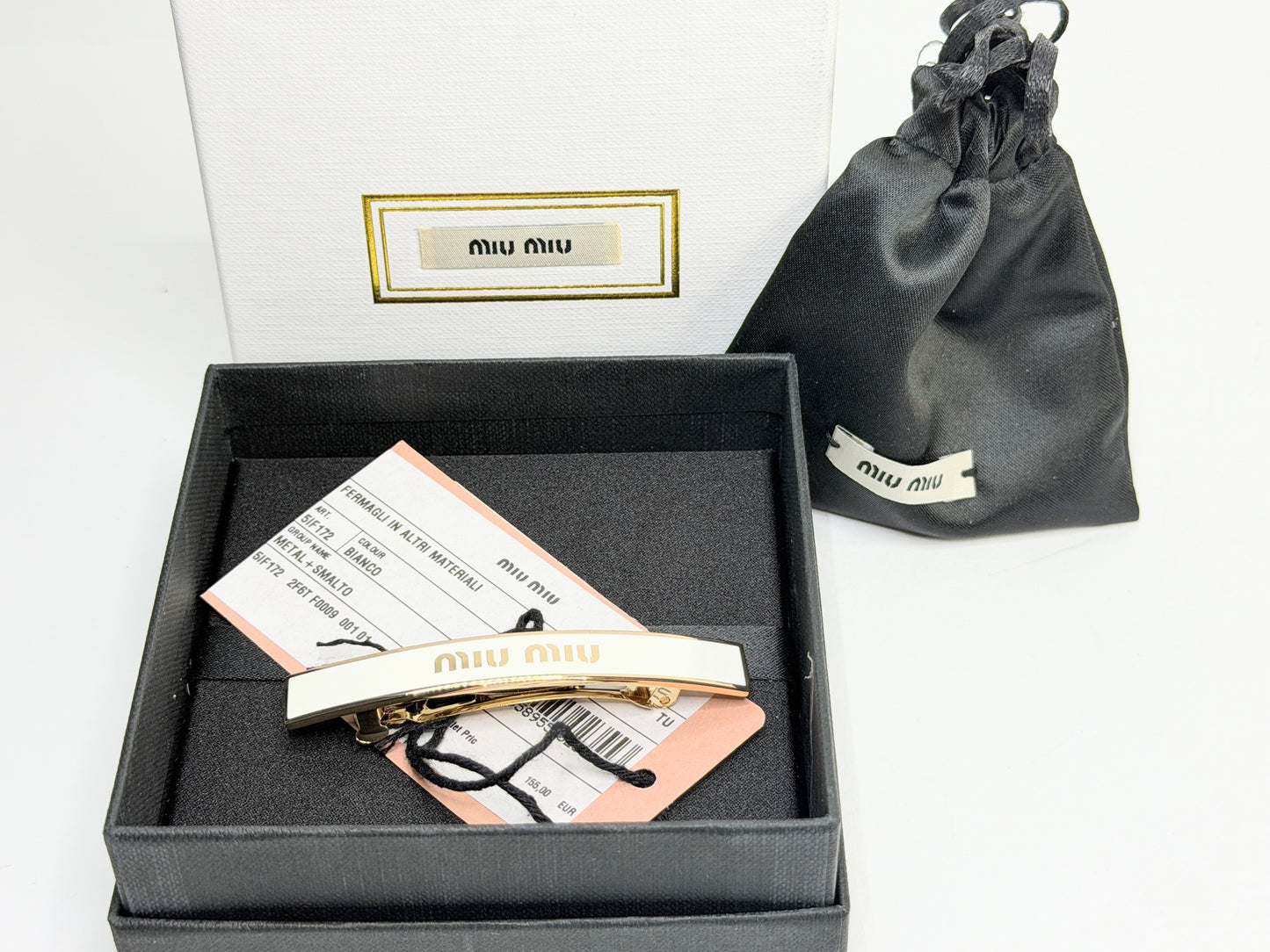 Authentic Miu Miu Enamel Gold Tone Curved Barrette Hair Clip Made Italy GS730