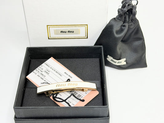 Authentic Miu Miu Enamel Gold Tone Curved Barrette Hair Clip Made Italy GS730