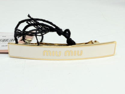 Authentic Miu Miu Enamel Gold Tone Curved Barrette Hair Clip Made Italy GS730