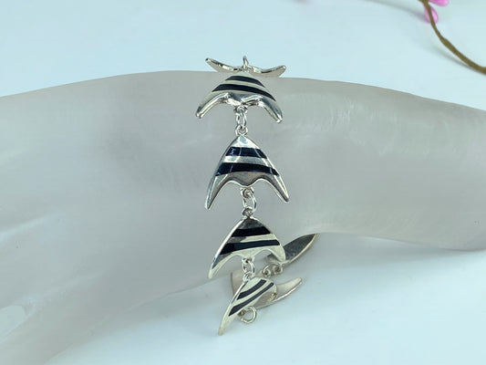 Meka sterling silver Enamel Angel Fish bracelet Rare Danish jewelry 7.5" JR275