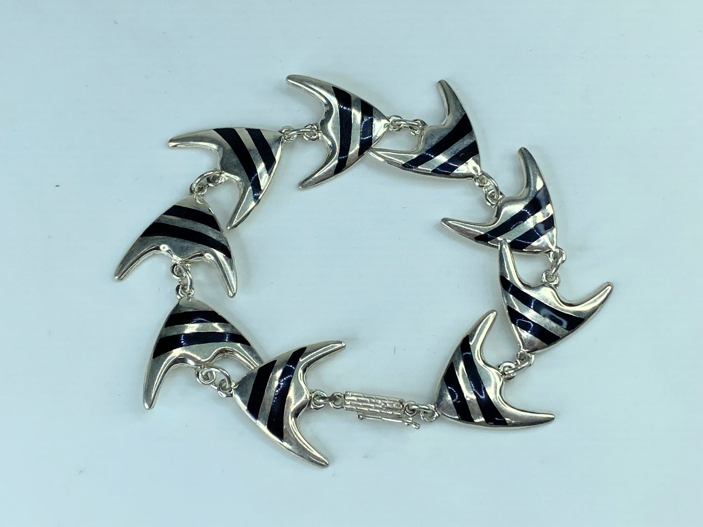 Meka sterling silver Enamel Angel Fish bracelet Rare Danish jewelry 7.5" JR275