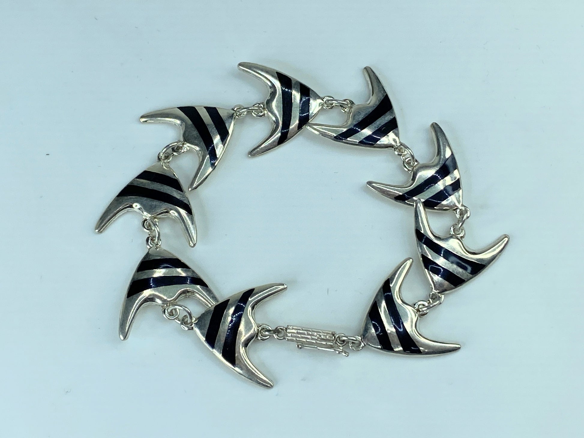 Meka sterling silver Enamel Angel Fish bracelet Rare Danish jewelry 7.5" JR275