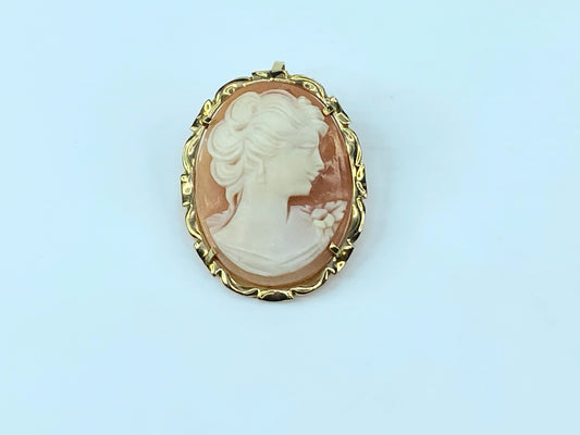 Shell Cameo Brooch pendant Young Lady 14K gold JR8989